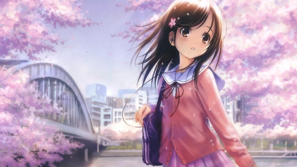 Cute Anime Girl Cherry Blossom Cute Anime Girl Cherry Blossom 19x10 Desktop Mobile Wallpaper
