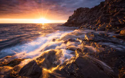 Море, Волны, Пляж, Небо, Солнце, Облака, Лучи, Свет