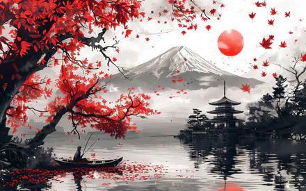 Гора Фудзи, Пейзаж, Япония, Артистичный, Деревья