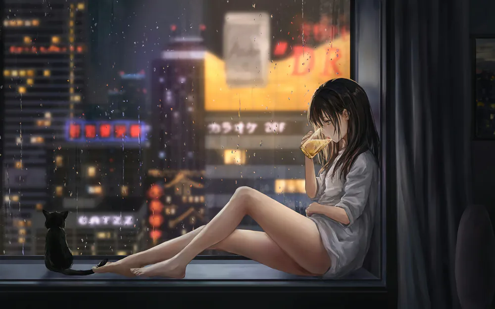Wallpaper Girl on the windowsill 3840x2160