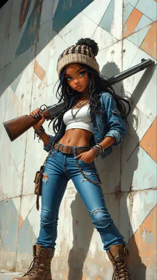 Персонаж, Зброя, Джинси, Шапка, Чоботи, Цифрове-мистецтво, Портрет