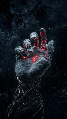 Киборг, Космос, Звездное небо, Киберпанк, Технология, Механика, Красный свет, Amoled