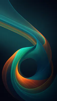 Волны, Градиент, Тюркоаз, Оранжевый, Спираль, Текучие формы, Минимализм, Темный фон