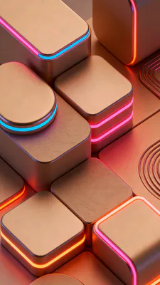 3d, Геометричні форми, Рожево-синє підсвічування, Пастельні відтінки, Текстурована поверхня, Мінімалізм, Хай-тек