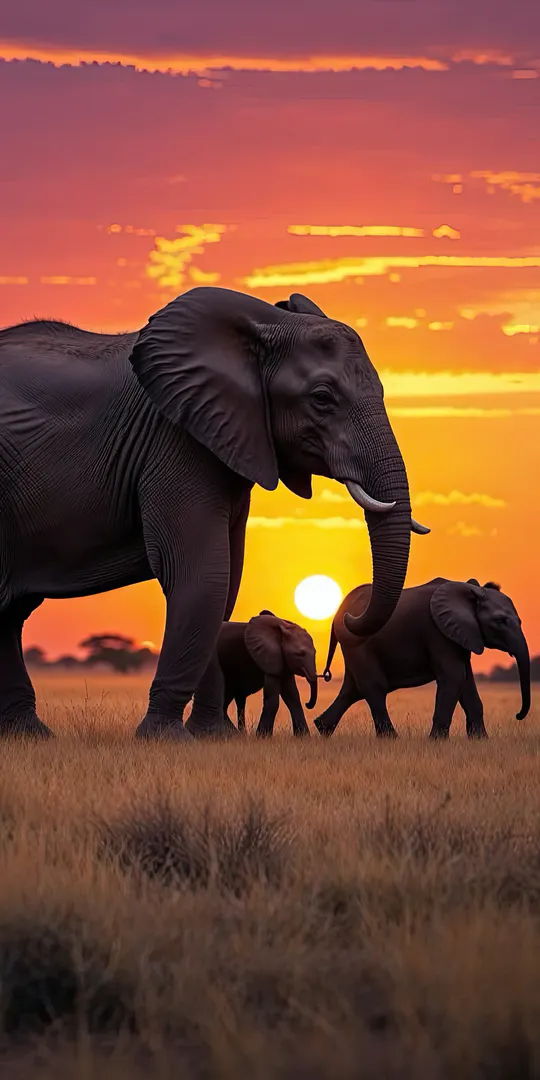 Обои на телефон: Семья слонов