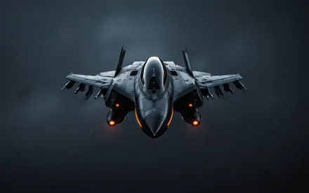 Airplane, Fighter Jet, Military Aircraft, Night Sky, Gray Metal, Light Accents, Realistic 3d, Futuristic Design, Amoled