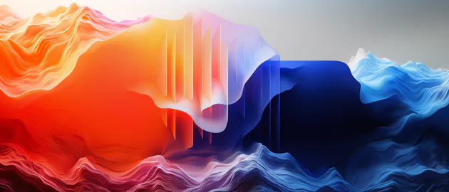 Абстракция, Плавные формы, Градиент, Красный, Синий, Желтый, Волнообразный, Ultrawide