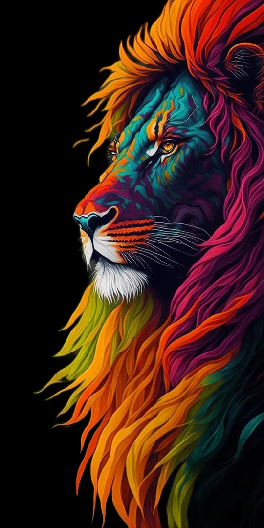Обои на телефон: Неоновый лев