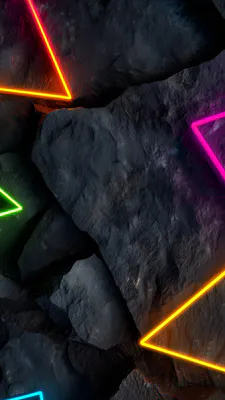 Геометрия, Цветной свет, Скальная текстура, Темный фон, Флуоресцентные линии, Киберпанк, Яркие акценты