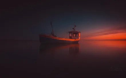 Закат, Тихая вода, Отблеск, Одиночество, Море, Минимализм, Длительная выдержка, Атмосферное освещение