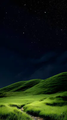 Starry Sky, Grass, Path, Hills, Dark Clouds, Silence, Natural Landscape