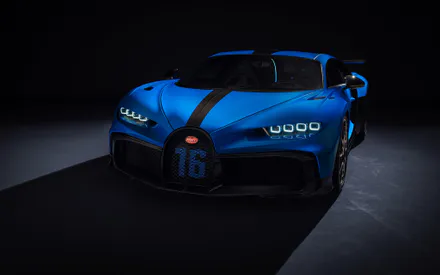 Bugatti Chiron, Суперкар, Спорткар, Автомобіль, Вид спереду, Гіперкар, Pur Sport, Синій автомобіль