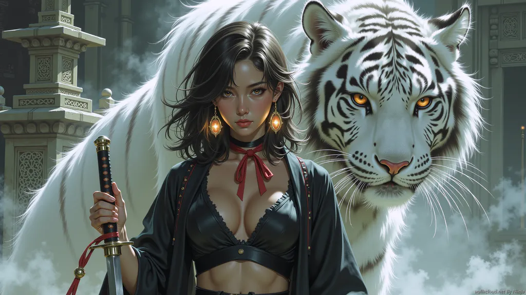 Desktop wallpaper: A warrior with a tiger