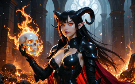 Girl, Skull, Fire