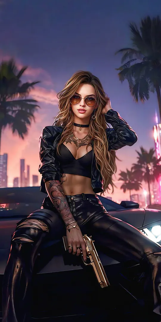 Phone wallpaper: Girl with weapons