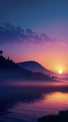 Sunset, River, Mountains, Purple, Landscape, Thoughts, Evening