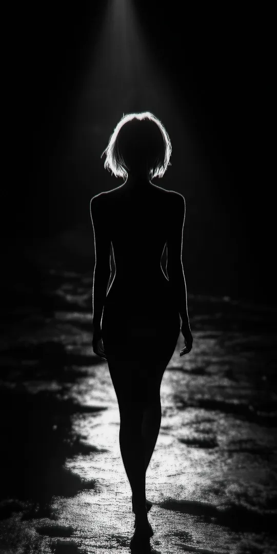 Phone wallpaper: The silhouette of the girl in the dark