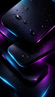 Неон, Краплі, Вода, Чорний, Amoled, 3d, Глянець, Синьо-фіолетовий, AI Art