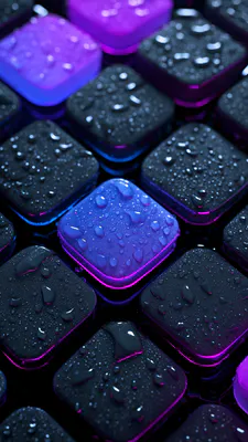 Капли воды, Клавиши, 3d рендер, Макро, Сине-фиолетовый, Amoled, Глянцевый, AI Art