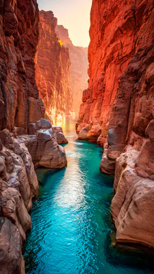Вода, Бирюзовая вода, Ущелье, Каньон, Солнечный свет, Отражение, Туризм