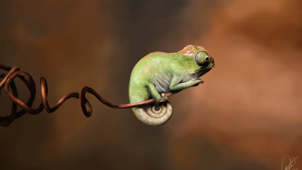 Wallpaper Baby Chameleon Perching on a Twisted Branch 1280x1024