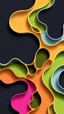 Amoled, Бумажная вырезка, Органические формы, 3d эффект, Плоский дизайн, Яркие градиенты, Современная графика, AI Art