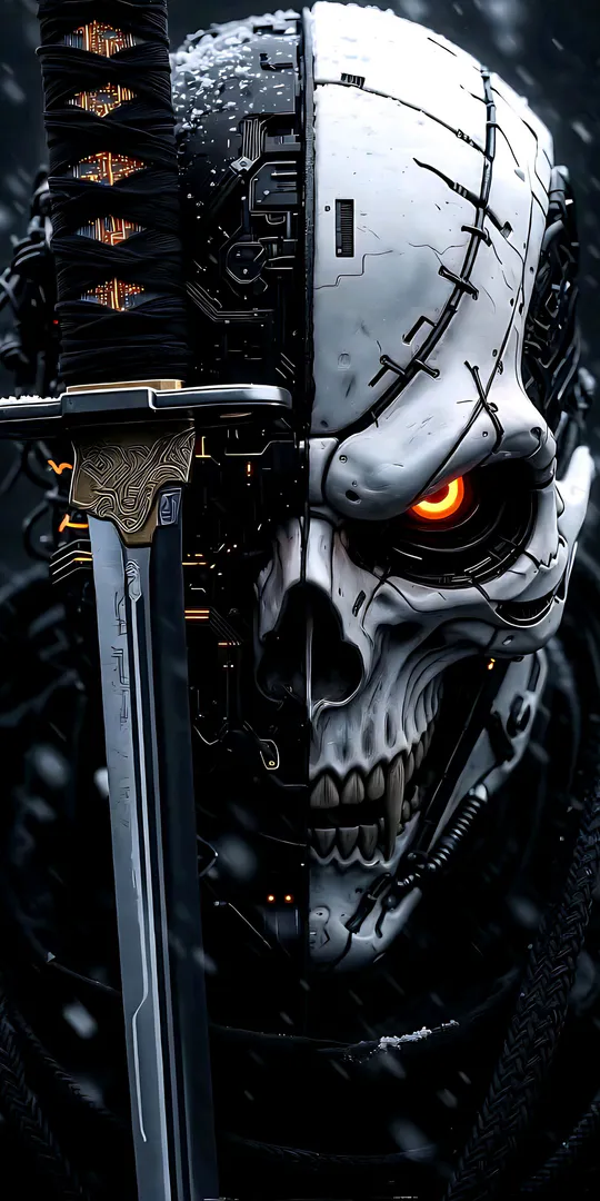 Обои на телефон: Киберчереп с катаной