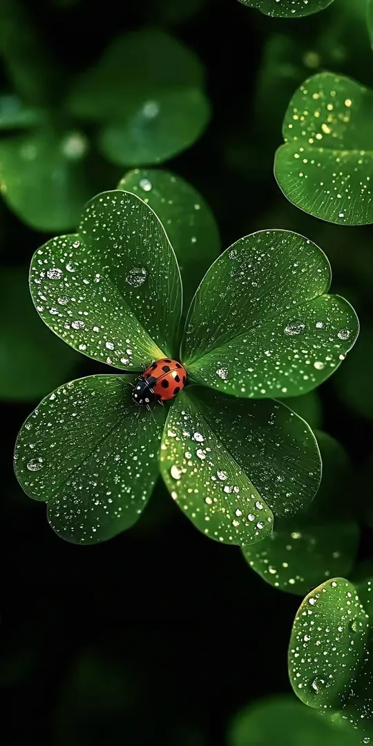 Обои на телефон: Божья коровка на клевере
