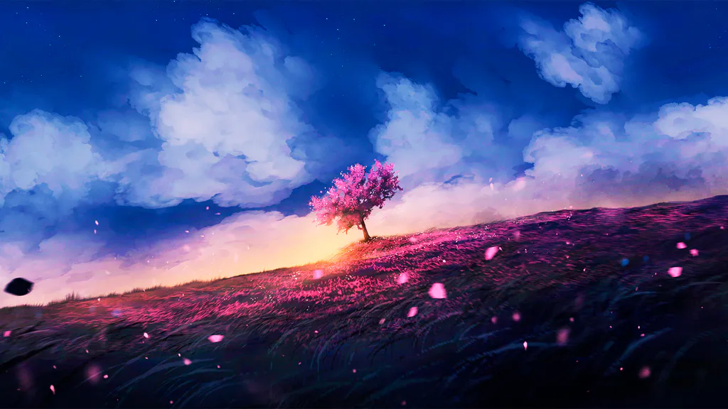 Обои на рабочий стол: Одинокое розовое дерево