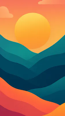 Закат, Холмы, Аннотация, Красочные, Пейзаж, Минимальный, Природа, Иллюстрация