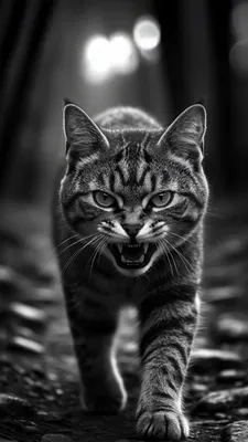 Полосатый, Агрессивный, Бакенбарды, Черно-белый, Прогулка, Острые зубы, Интенсивный, Яркий, Тротуар