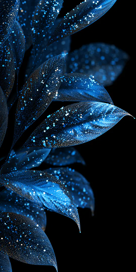 Обои на телефон: Светящиеся синие листья