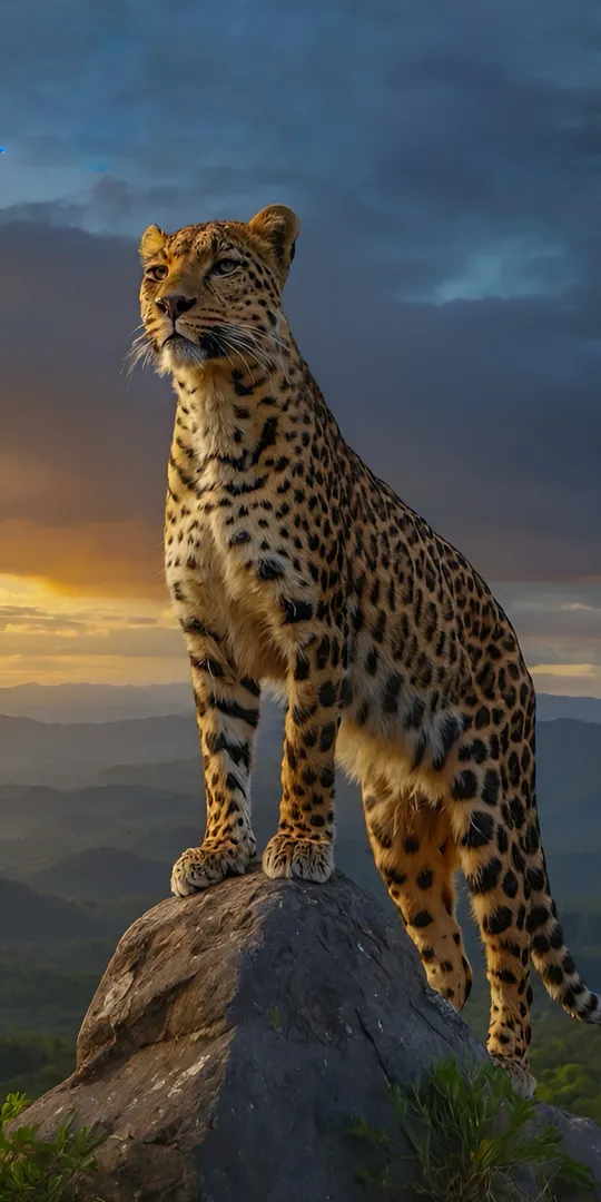 Обои на телефон: Леопард на закате