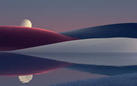 Луна, Ночь, Отражение, Холмы, Трава, Озеро, Спокойствие, Сумерки, Пейзаж