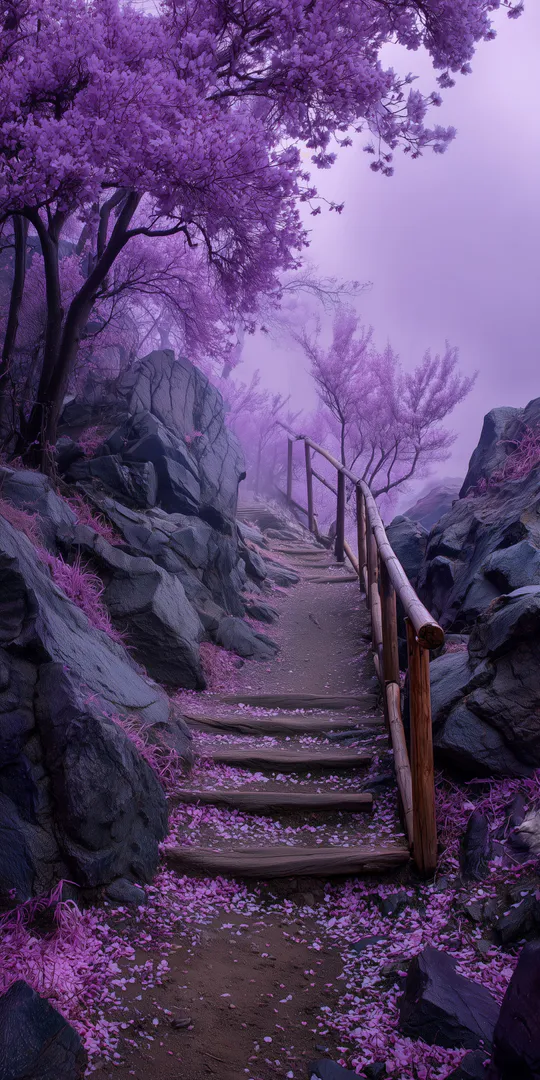 Обои на телефон: Фиолетовая лесная тропа