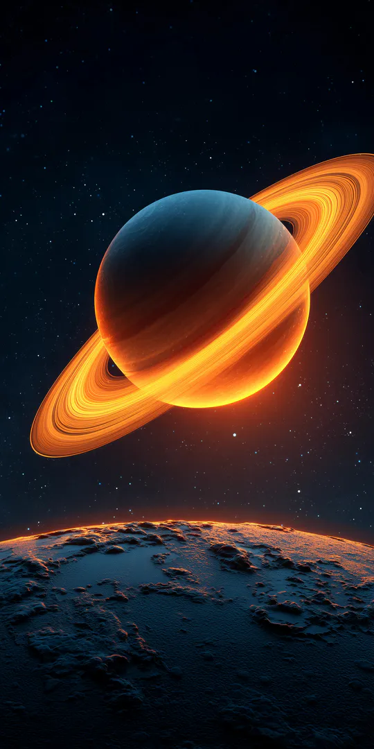 Обои на телефон: Сатурн над поверхностью неизвестного мира