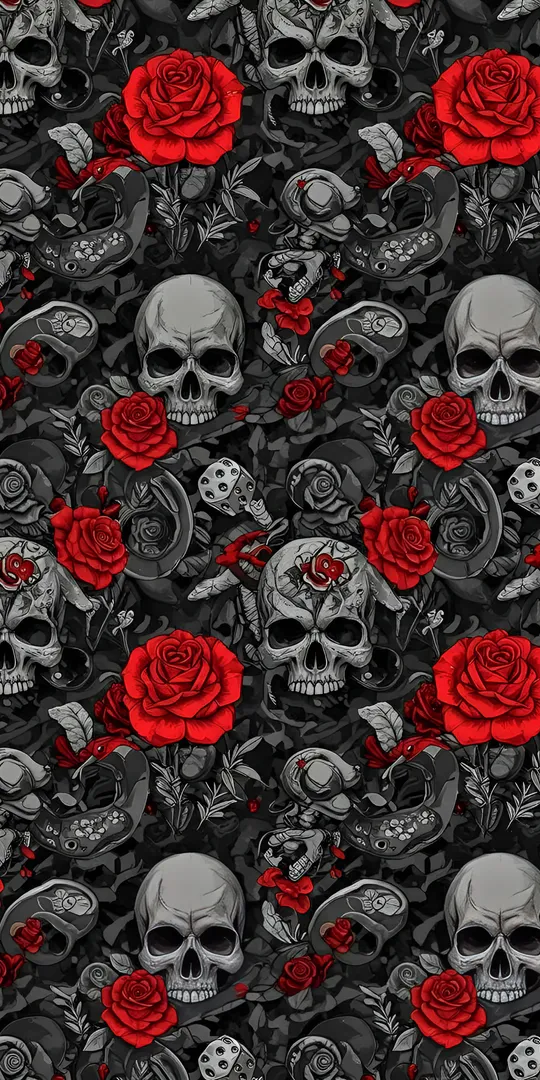 Обои на телефон: Черепа и розы