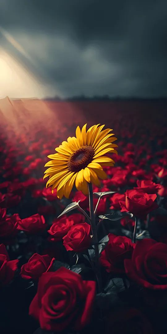 Обои на телефон: Подсолнух среди роз