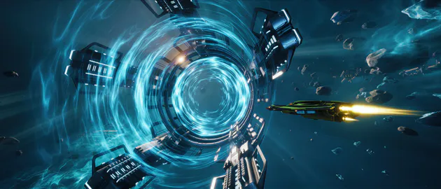 KyRyeZi, Игра, Скриншот, Широкоформатные, Космос, Космический корабль, Врата, Туманность, Фантастика, Sci Fi