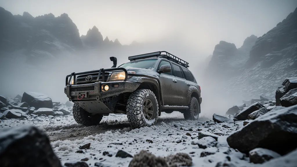 Обои на рабочий стол: Toyota Land Cruiser в горах