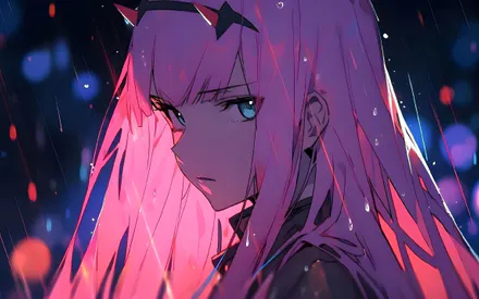 Anime, Girl, Pink Hair, Rain, Neon Light, Tears, Portrait