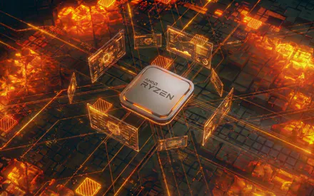 Processor, Motherboard, Connection, Scheme, Technoart, Orange Light, Visualization, 3d Graphics
