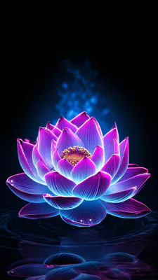 Flower, Glow, Fantasy, Purple, Blue, Reflection, Water, Dark Background, Amoled