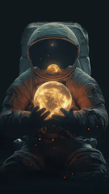 Moon, Space Suit, Helmet, Planet, Stars, Glow, Amoled