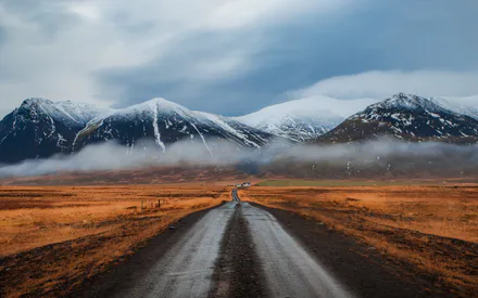 Snow, Fog, Fields, Dirt Path, Lonely House, Dramatic Sky, Autumn Shades