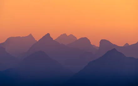 Sunset, Foggy Peaks, Pastel Tones, Sky, Horizon, Peace, Distant Massifs