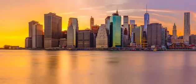USA, Manhattan, City Panorama, Sunset, City, Sea, Pier, Horizon, Houses