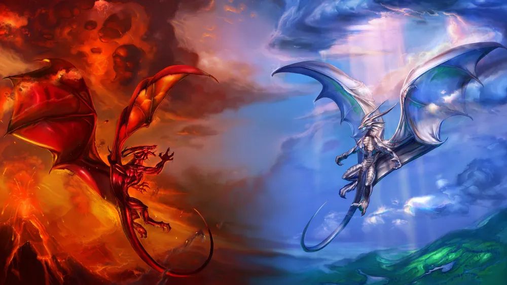 Wallpaper Fire Dragon Vs Ice Dragon 1024x576
