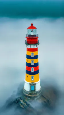 Вежа, Скелі, Море, Червоний, Жовтий, Синій, Смуги, Береговий, Мінімалізм