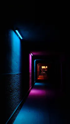 Неон, Туннель, Синий свет, Розовый свет, Урбанистика, Тень, Amoled